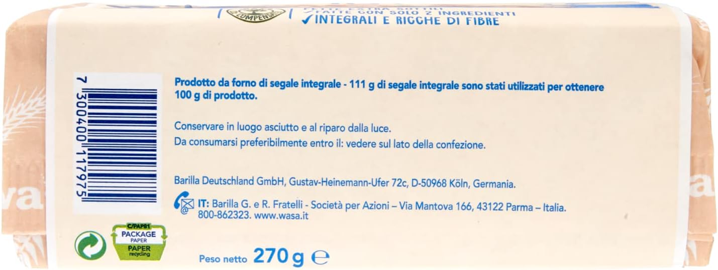 Wasa Integrale, Cracker Integrali e Ricchi di Fibre, 270 g, Extra-Sottili (Confezione da 6)