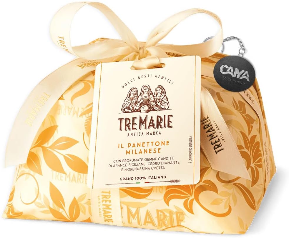 Tre Marie Panettone Milanese Incartato a Mano con Gemme Candite di Arance Siciliane, Cedro Diamante e Uvetta 1kg