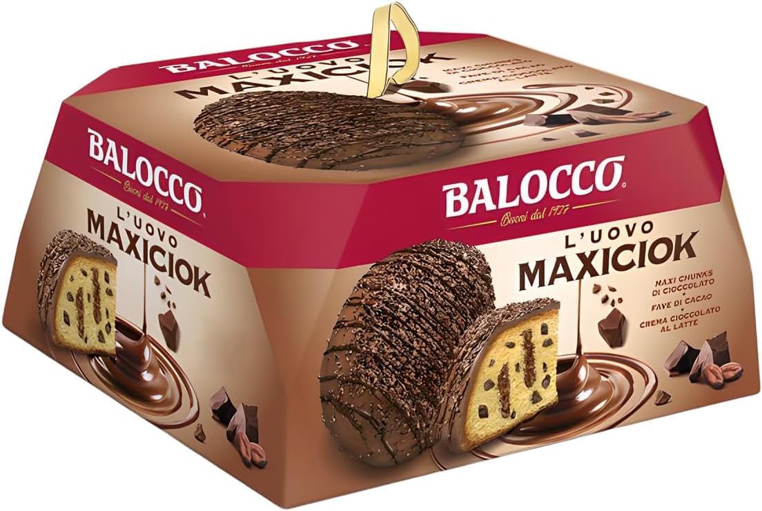 Colomba L'uovo Maxiciok per Balocco, Dolce Pasquale con Crema al Latte e Cioccolato Fondente, 750g