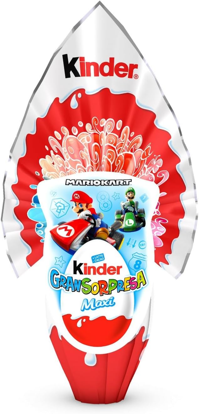 Kinder GranSorpresa Maxi MarioKart - Uovo di Pasqua Kinder 2024, Finissimo Cioccolato al Latte con Sorpresa Super Mario Kart, Idea Regalo Pasqua, 220 Grammi