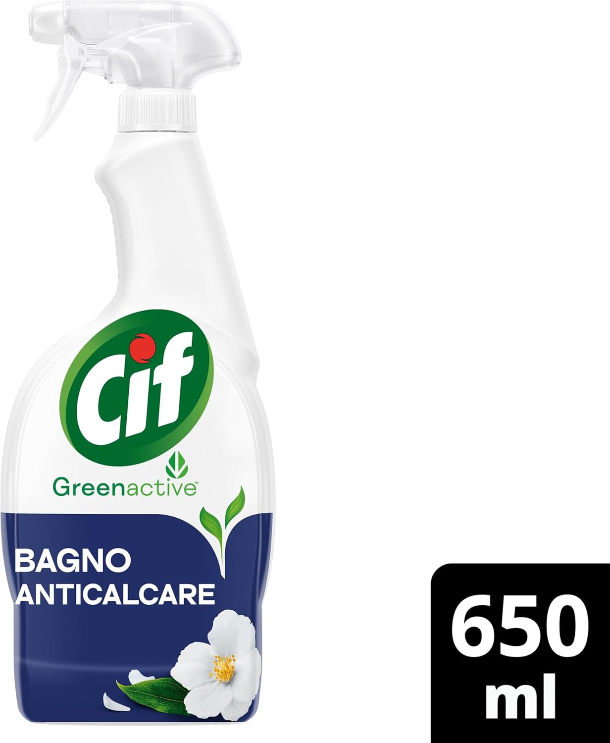 Cif Bagno, Spray Detergente Bagno Anticalcare, 650 ml, per la Rimozione di Residui di Sapone e Calcare, con Profumo al Gelsomino e Agenti Pulenti di Origine Naturale, 100% Fragranza Biodegradabile