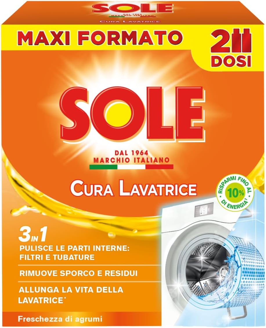 Sole Cura Lavatrice Freschezza di Agrumi, Confezione da 2 Cura Lavatrice da 250 ml