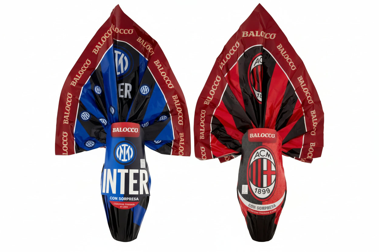 BALOCCO Inter + Milan Uovo Ufficiale al Cioccolato Finissimo a Latte con Sorpresa 240g + Portachiavi Raspada® - Uova Pasqua 2023