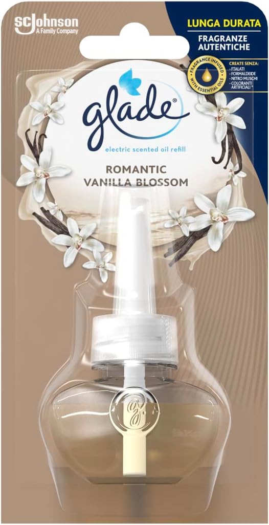 Glade Diffusore di Oli Essenziali Elettrico, Ricarica, Profumatore per Ambienti, Fragranza Romantic Vanilla Blossom, Confezione da 1 Ricarica, 20 ml