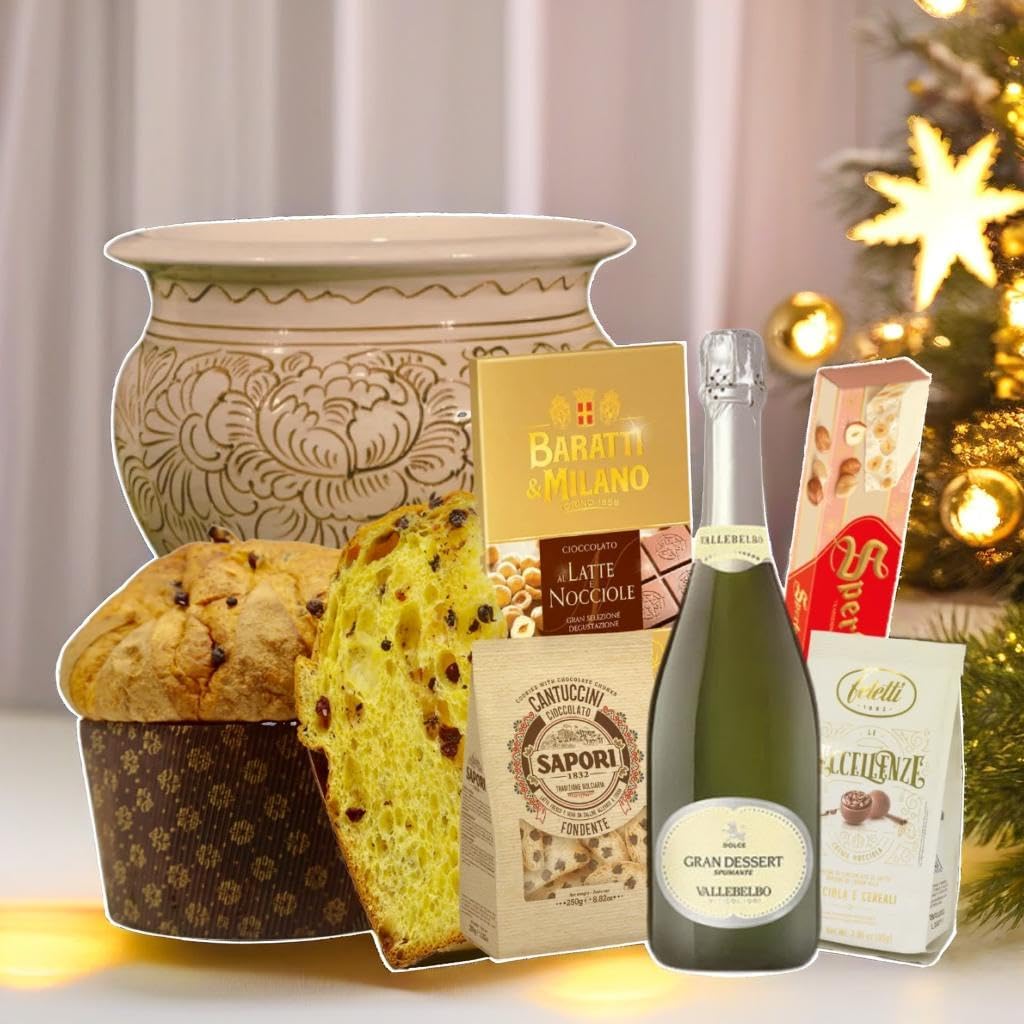 Cesti natalizi alimentari gastronomico - 7 pz. Centro Tavola lavorato a Mano raffinato Made in Italy