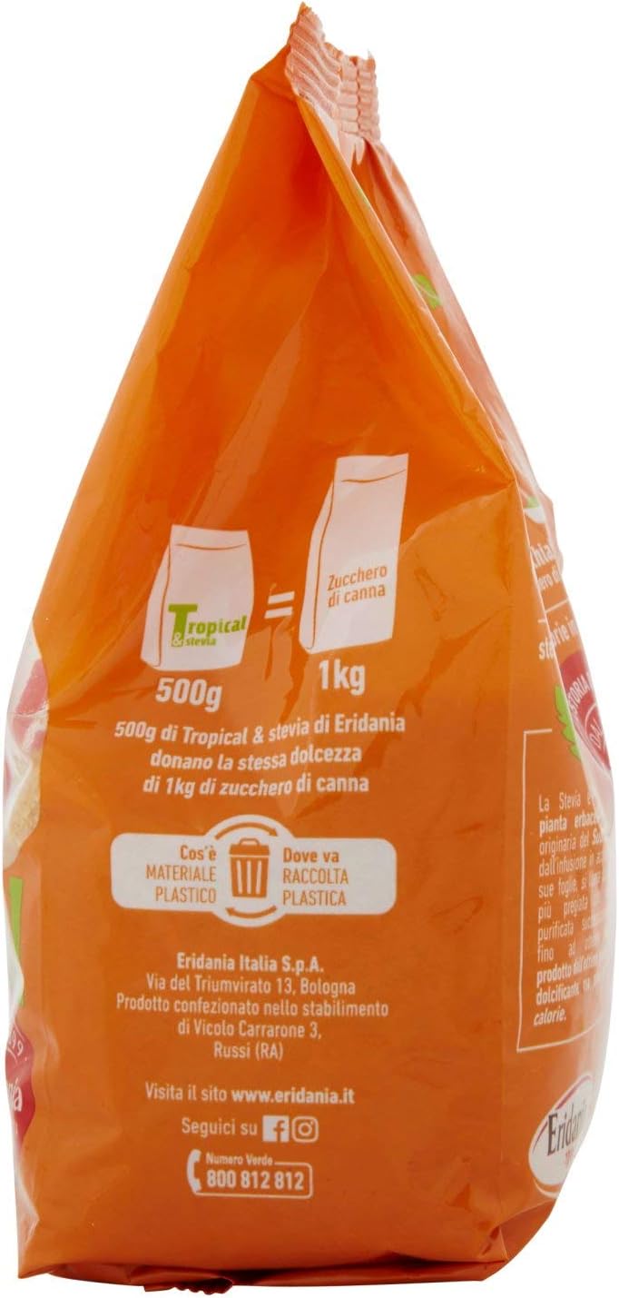 Eridania Zucchero di Pura Canna, Tropical e Stevia, 500g