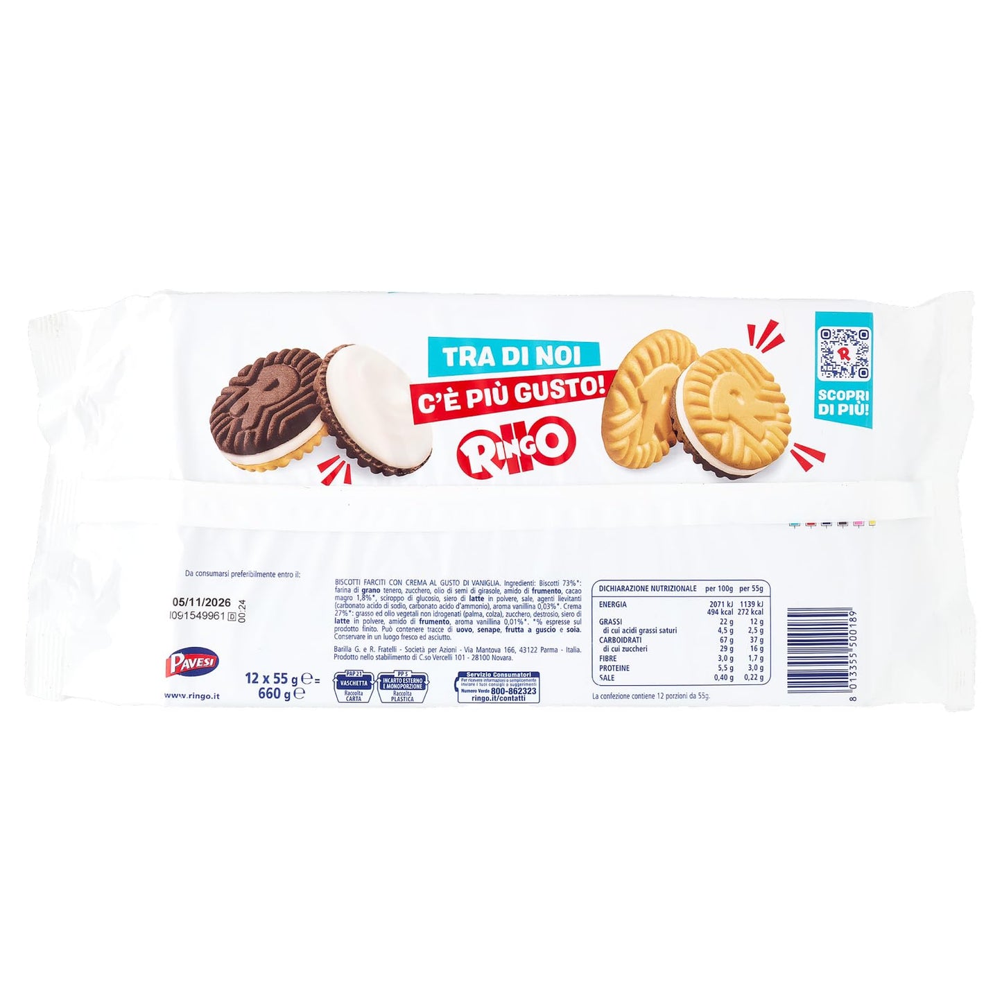Pavesi Snack Ringo Vaniglia, Biscotti Farciti con Crema al Gusto Vaniglia, Snack per Merenda o Pausa Studio, Formato Bipacco Confezione da 660 g