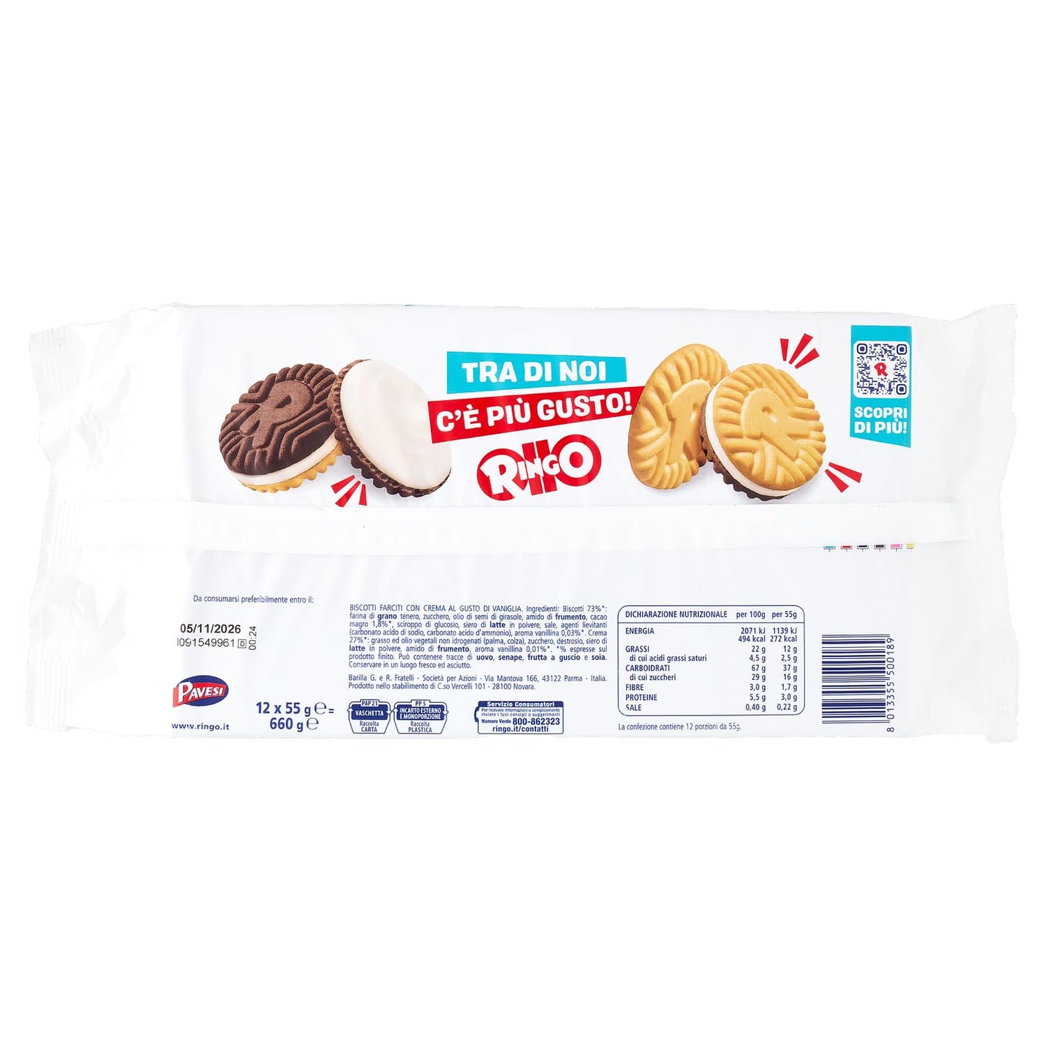 Pavesi Snack Ringo Vaniglia, Biscotti Farciti con Crema al Gusto Vaniglia, Snack per Merenda o Pausa Studio, Formato Bipacco Confezione da 660 g