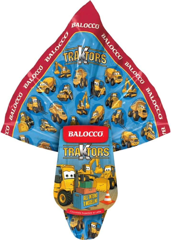 BaIocco Uovo di Pasqua Traktors 220g – Cioccolato al Latte con 1 Modellino Sorpresa all’Interno – Uovo per Bambini con Veicoli da Cantiere