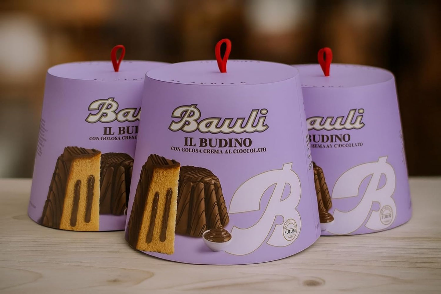 3x Panettone Il Budino Panettone con Crema al Cioccolato 750g Per Bauli Dolce Natalizio