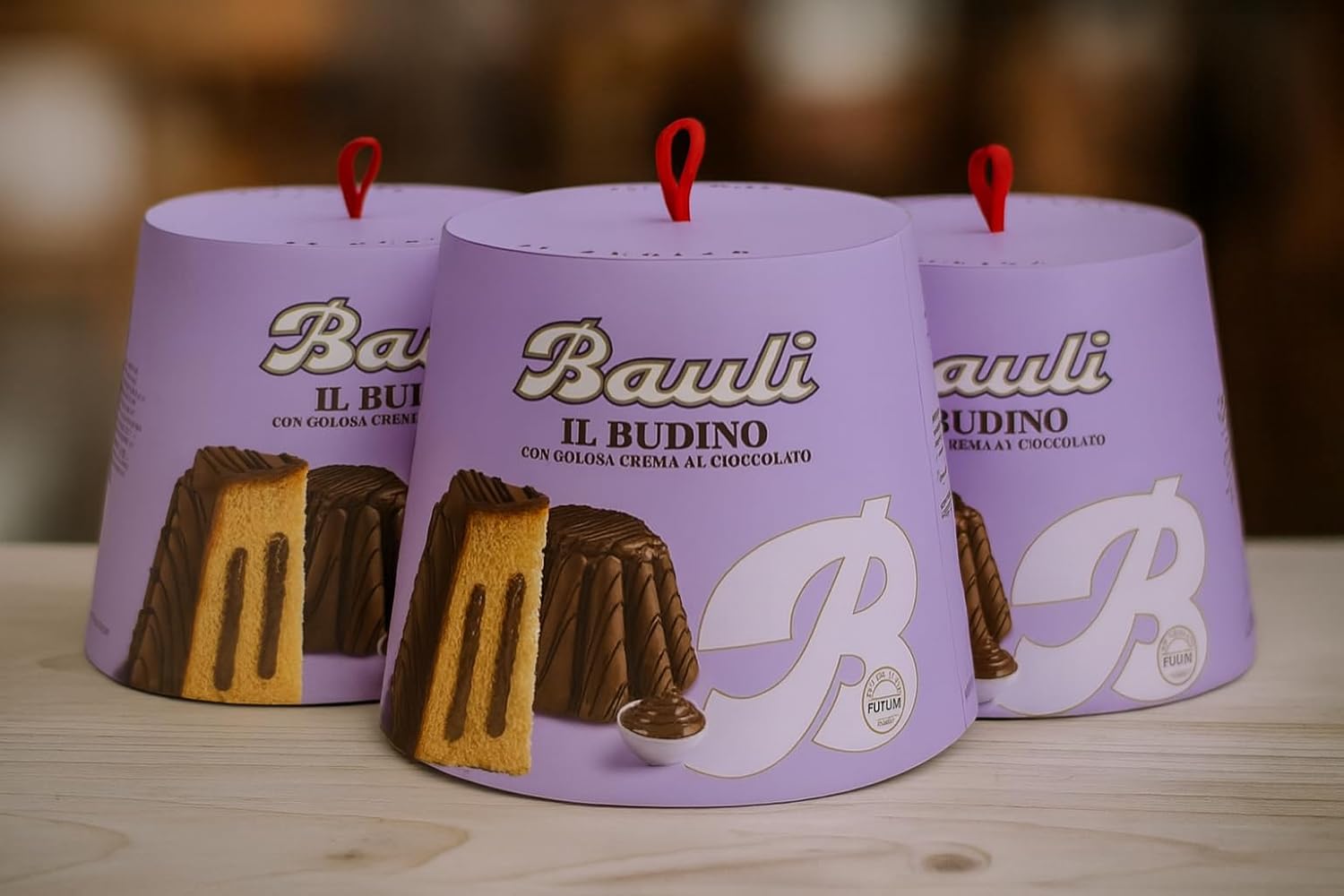 3x Panettone Il Budino Panettone con Crema al Cioccolato 750g Per Bauli Dolce Natalizio