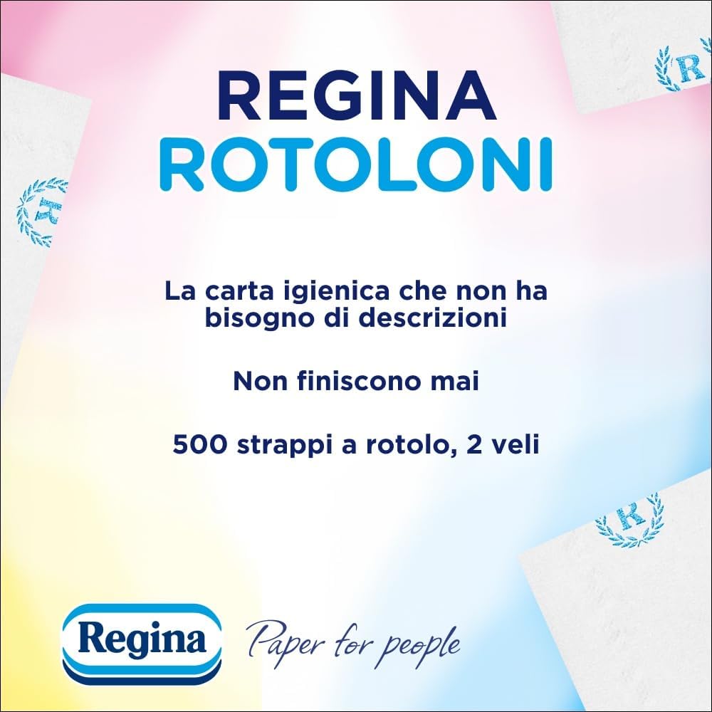 Regina Rotoloni 4 Maxi Rotoli di Carta Igienica, 500 Fogli a 2 Veli, Lunghi Più del Doppio dei Normali Rotoli