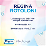 Regina Rotoloni 4 Maxi Rotoli di Carta Igienica, 500 Fogli a 2 Veli, Lunghi Più del Doppio dei Normali Rotoli