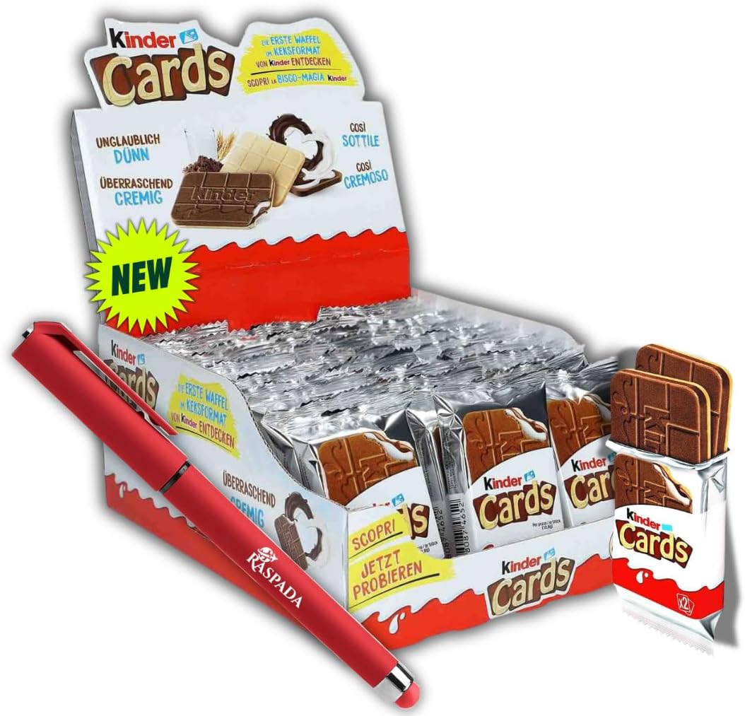 Kinder Cards 60 Biscotti a Cialda con Ripieno Cremoso al Latte e Cacao - Box offerta conveniente 30 conf. Ideali come Snack e Merenda (incluso penna in omaggio)