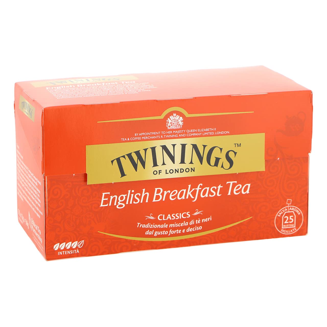 Twinings, English Breakfast Tea, Classica Miscela di Tè Neri Selezionati dal Sapore Deciso e Corposo, Infusi e Tisane, 12 Confezioni da 25 Filtri