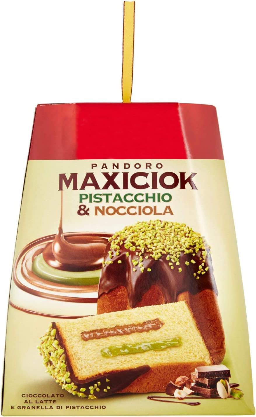 3X Pandoro MaxiCiok con Granella di Pistacchio, Nocciole e Cioccolato a Latte 800 g con Portachiavi RASPADA [3 Pezzi]
