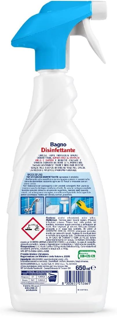 Citrosil Home Protection, Sgrassatore Bagno Disinfettante con Vere Essenze di Agrumi, 650 ml