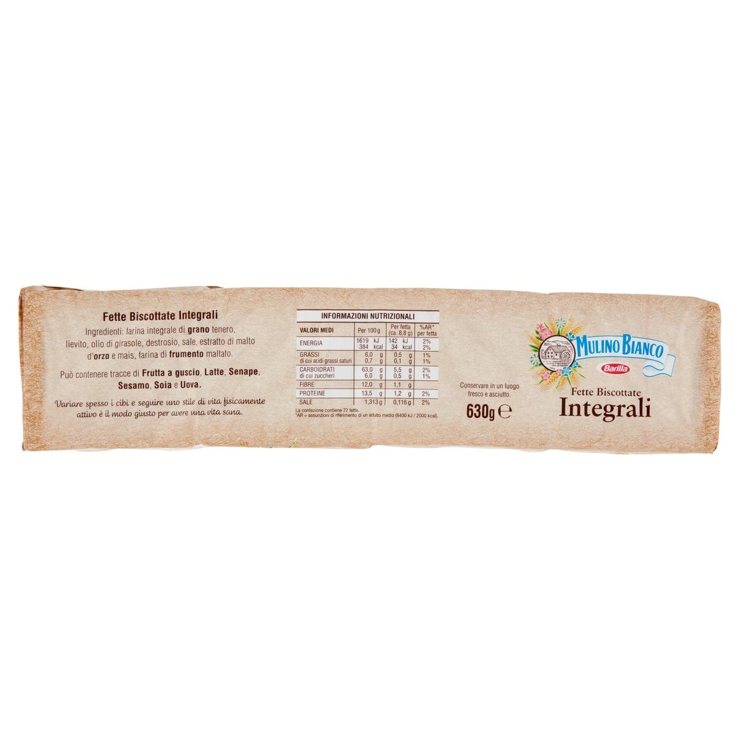 Mulino Bianco Fette Biscottate Integrali, Colazione Ricca di Fibre e Gusto, Senza Olio di Palma - 630 gr (Confezione da 2)