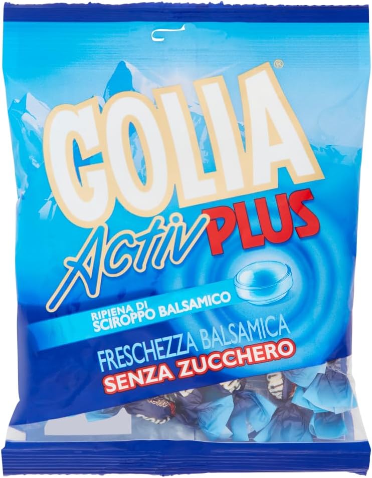 Golia Activ Plus, Caramelle Balsamiche, Freschezza Balsamica, Mentolo e Eucaliptolo, Senza Zucchero, Ripieno di Sciroppo Balsamico, Busta da 90g