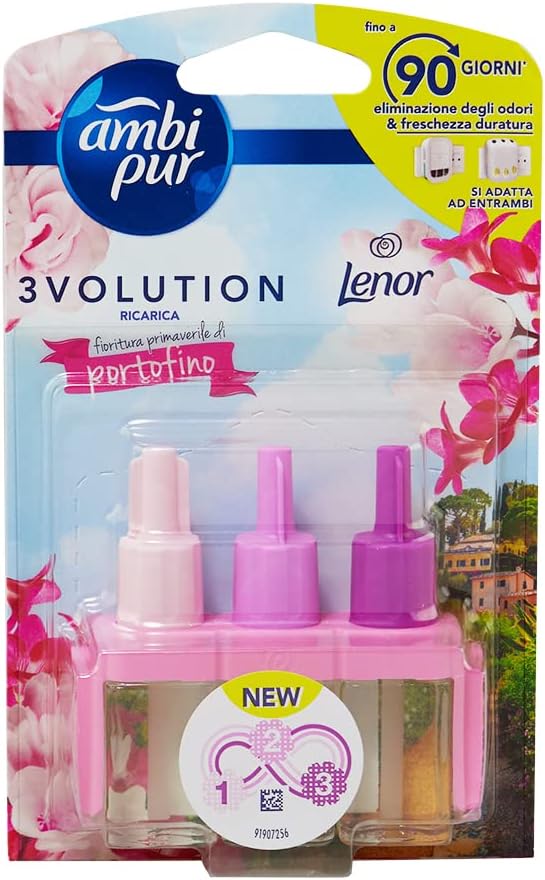 Ambi Pur 3Volution Portofino Ricarica Deodorante per Ambienti con Diffusore Elettrico 20 ml, 3 Diverse Fragranze per Eliminare gli Odori