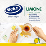 Nicky Limone Carta Cucina - 2 Rotoli da 100 Fogli Assorbenti a 2 Veli, Spessa e Resistente, Fresco Profumo di Limone, Carta 100% Certificata FSC®