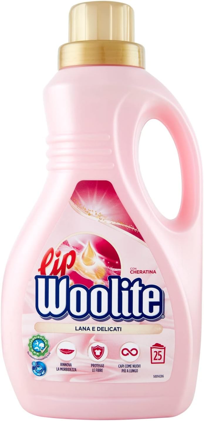 Lip Woolite Detersivo Lavatrice Lana e Delicati 25 Lavaggi, da 1500 ml di Detersivo Lavatrice Liquido Lana e Delicati con Cheratina