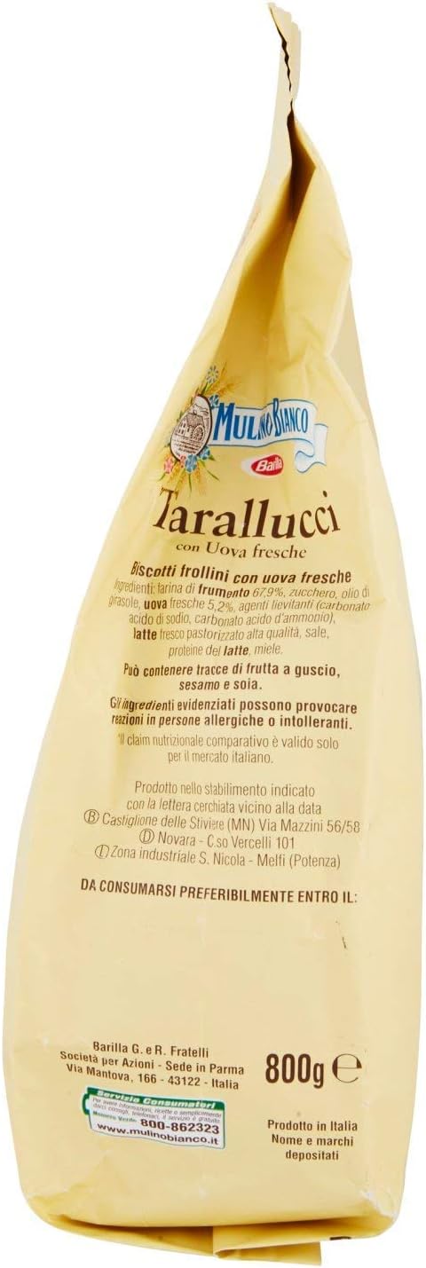 Mulino Bianco Biscotti Frollini Tarallucci, Colazione Ricca di Gusto - 800 gr (DONAZIONE A BANCO ALIMENTARE)