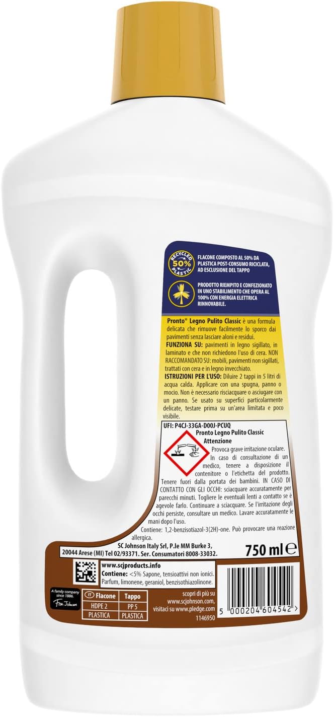 Pronto Legno Pulito - Detergente Pavimenti Parquet, Formato Scorta da 12 Pezzi da 750 ml