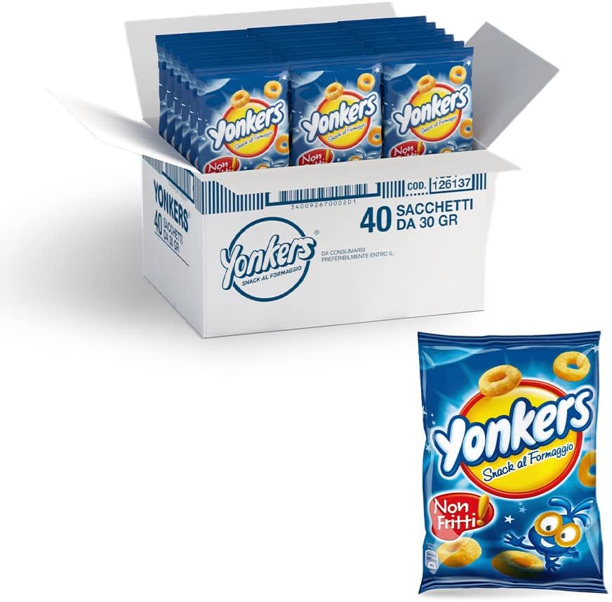 Yonkers, Snack al Formaggio, Irresistibili Anelli al Gusto Formaggio, Non Fritti, 40x30g (40 sacchetti da 30g)