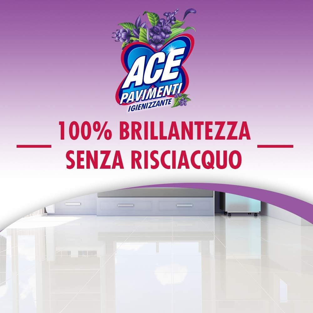 ACE Pavimenti Igienizzante Lavanda e Oli Essenziali - Senza Candeggina - Maxi Formato 1,3l, 1 pezzo