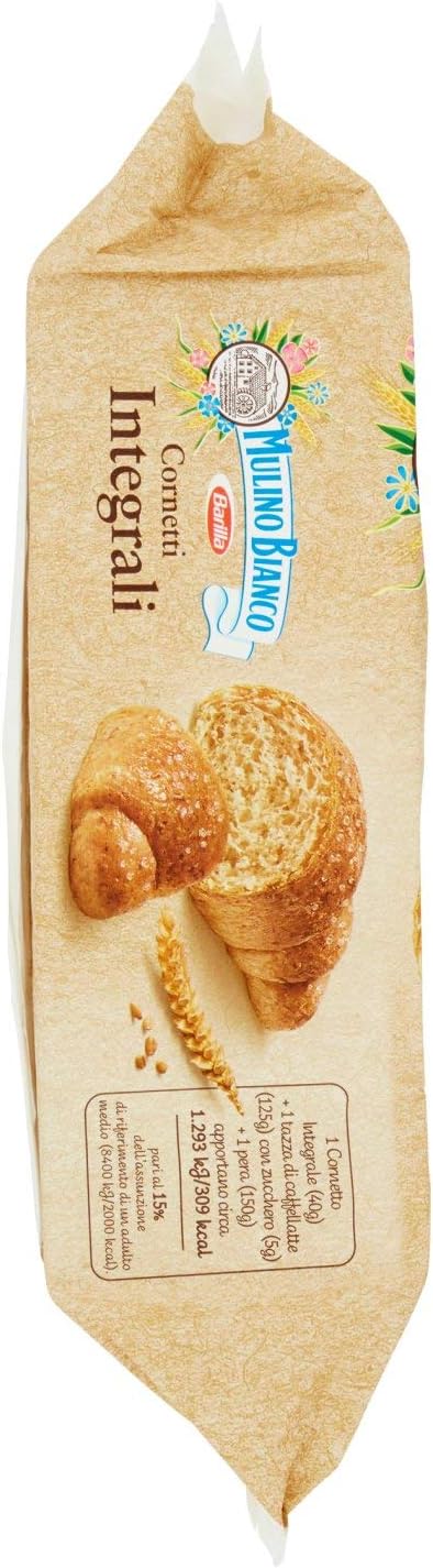 Mulino Bianco Cornetti Integrali per la Colazione e Snack Dolce per la Merenda - 6 Cornetti