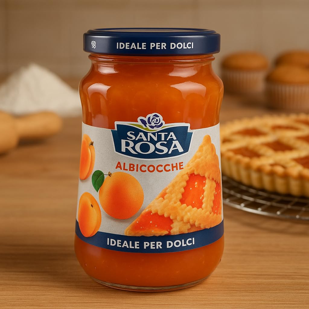 Confettura di Albicocche 3 x 600g – Marmellata Italiana Naturale e Senza Conservanti – Ideale per Colazione, Pane e Fette Biscottate – Gusto Autentico di Albicocche Mature, Dolce e Cremosa Santa Rosa