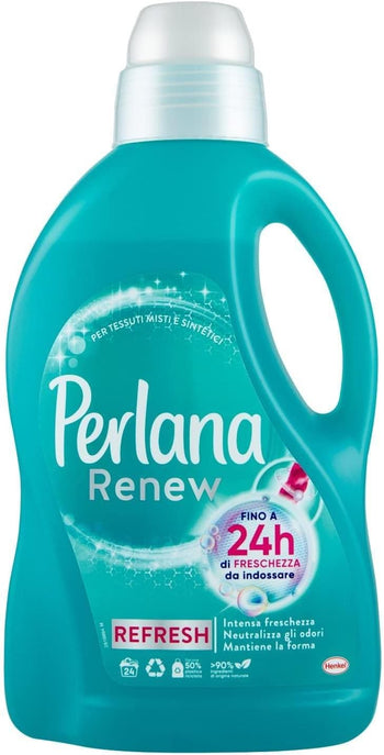 Perlana Renew Fresh, detersivo lavatrice, tessuti misti e sintetici, neutralizza odori, confezione singola da 24 lavaggi