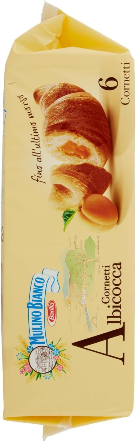 Mulino Bianco Cornetti con Confettura di Albicocche 100% Italiane - 6 brioches - 300 g