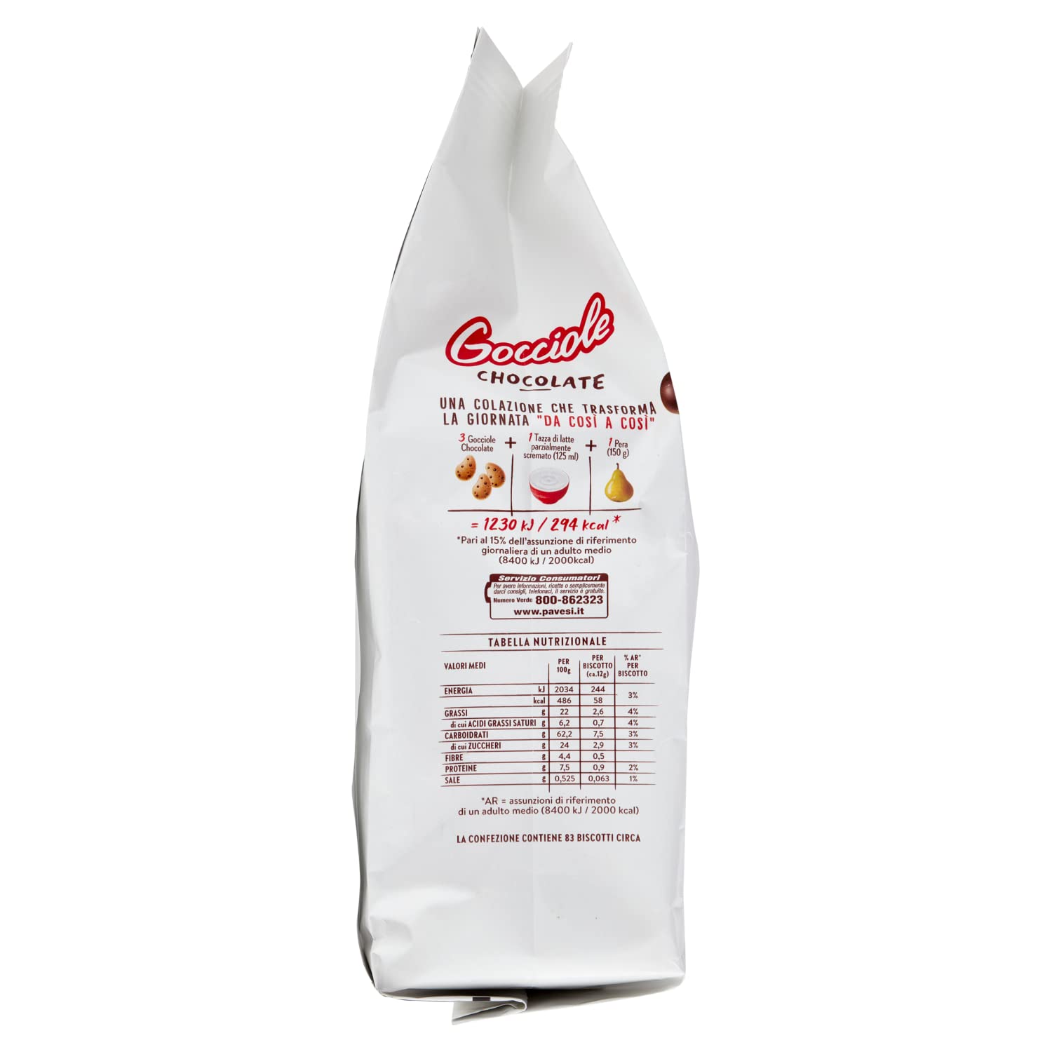 Pavesi Biscotti Frollini Gocciole Cioccolato, Biscotti da Colazione con Gocce di Cioccolato, senza Olio di Palma, 1 kg (Confezione da 5)