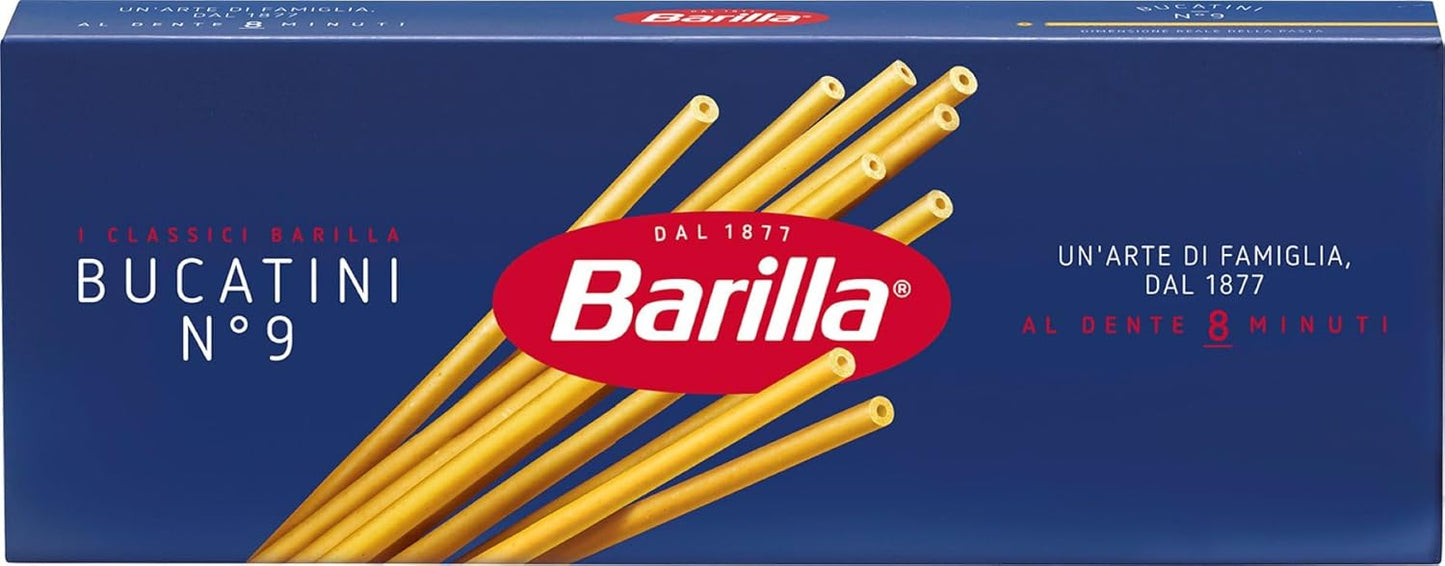 Barilla Pasta Bucatini N.9, Pasta Lunga di Semola di Grano Duro, I Classici, Tempo di Cottura 8 Minuti, Confezione da 500g