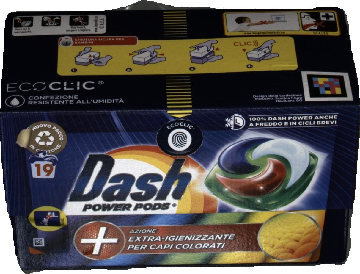 Dash Power Pods Detersivo Lavatrice In Capsule, 19 Lavaggi, Azione Extra-Igienizzante Per Capi Colorati, Contro Sporco E Batteri, Efficace Anche A Freddo E In Cicli Brevi