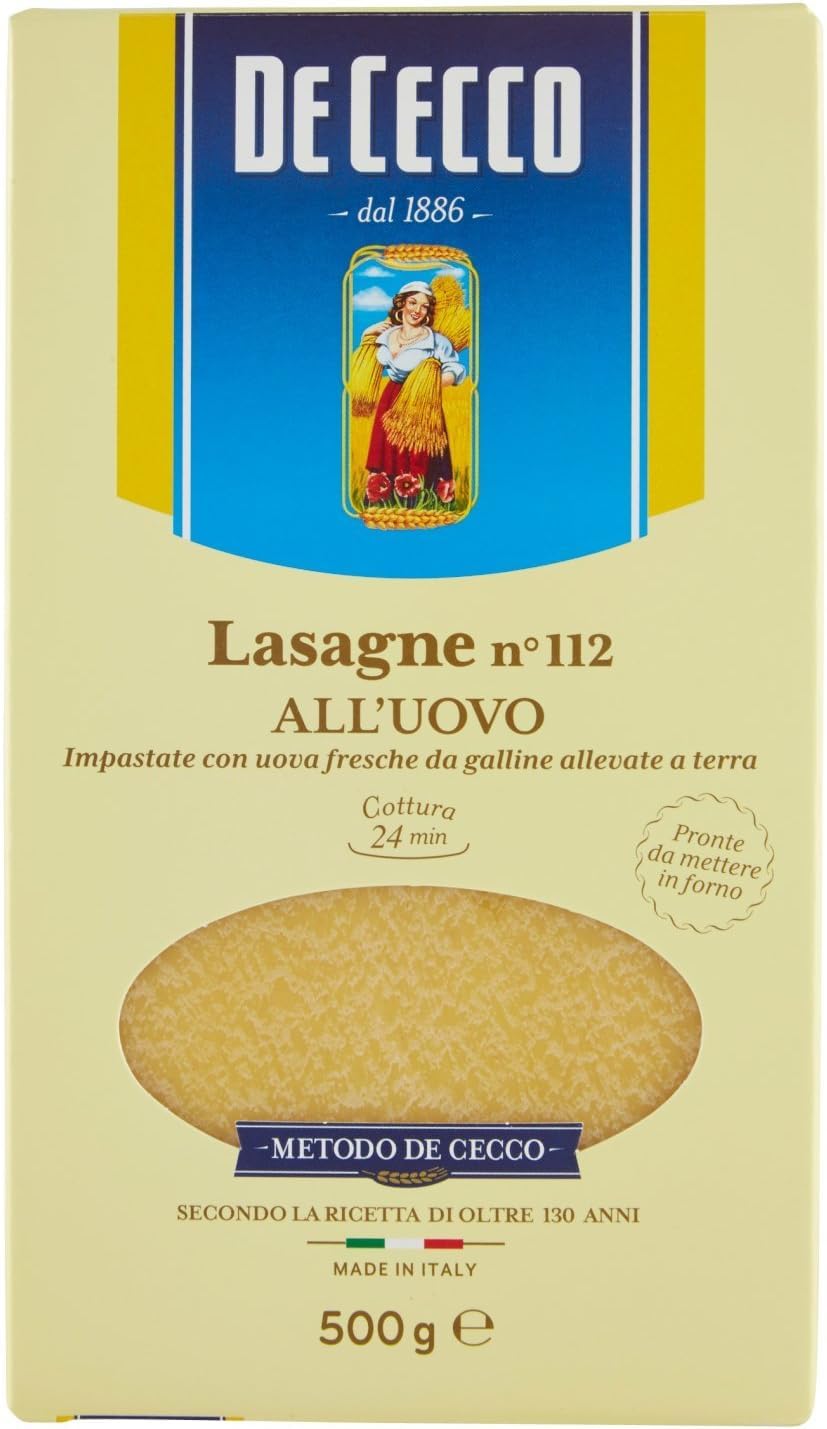 De Cecco Lasagna N°112 Timballo all'Uovo, 500g (Confezione da 8)