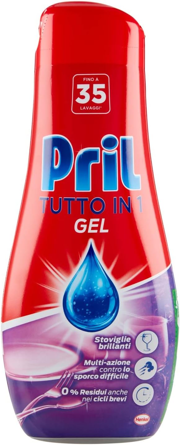 Pril Gel All in One Sciogli Grasso Detersivo Lavastoviglie Liquido Multi-Azione Sporco Difficile, Confezione da 35 lavaggi