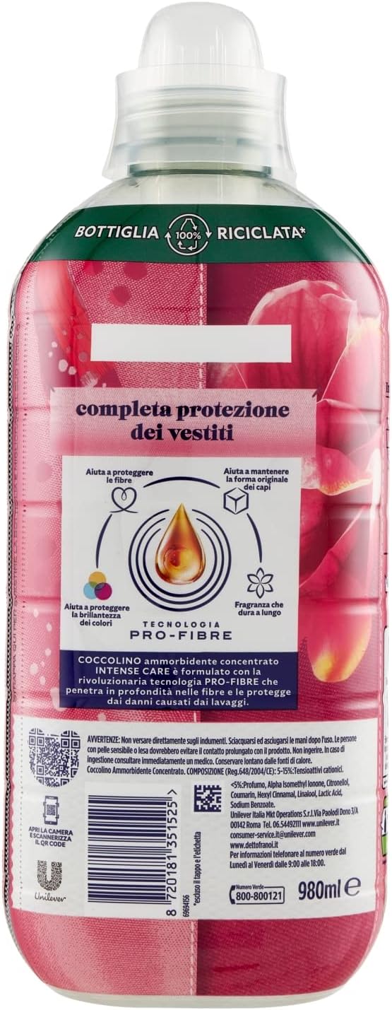 Coccolino Ammorbidente Concentrato Fiori di Tiarè e Frutti Rossi, Ammorbidente Lavatrice Intense Care con Tecnologia Pro-Fibre, Formato Fino a 42 Lavaggi, 980 ml