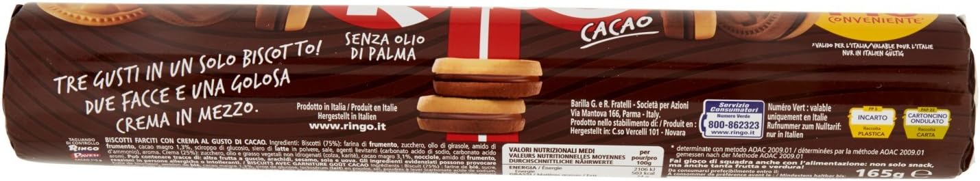 Ringo Biscotti Farciti con Crema, al Gusto di Cacao - 165 gr