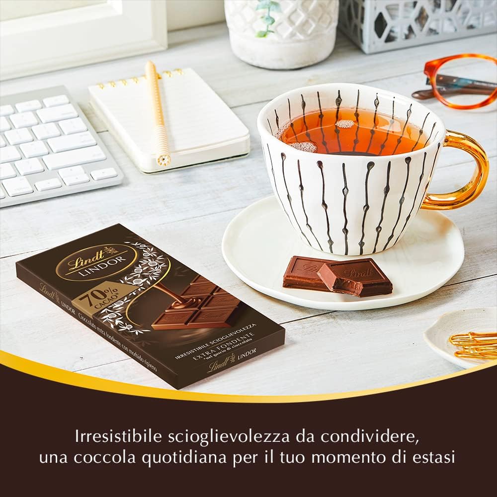 Lindt Lindor Cioccolato Extra Fondente 70% Irresistibile Scioglievolezza, 100g