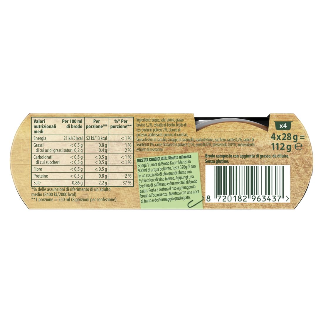 Cuore di Brodo Manzo -25% sale, per il brodo o per insaporire, 4x28g