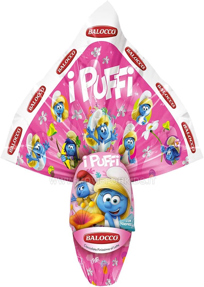 UOVO DI CIOCCOLATO AL LATTE BALOCCO PUFFI CON SORPRESA 150 GR. (ROSA)