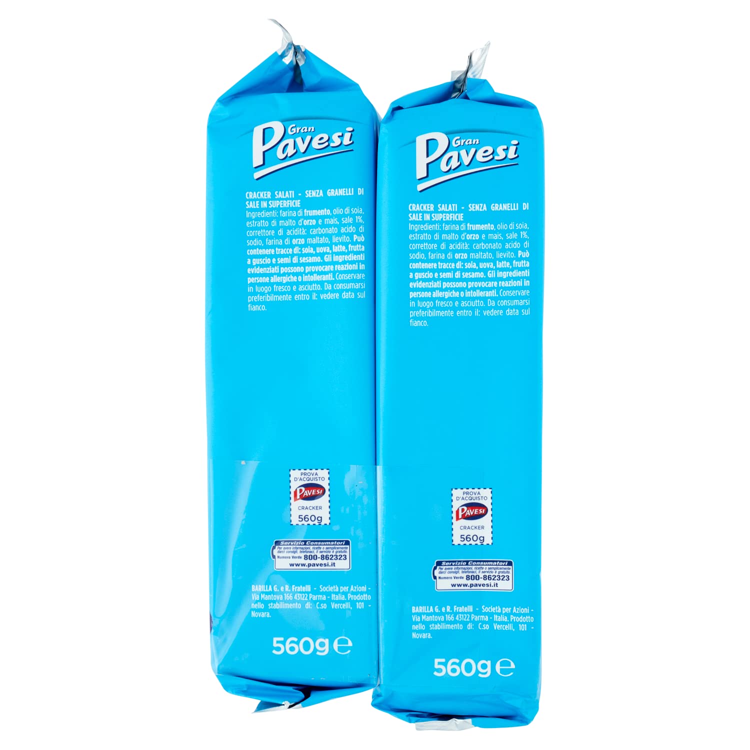 Gran Pavesi Cracker Salati Senza Granelli di Sale in Superficie con Grano 100% Italiano, Senza Olio di Palma, Snack Salato per la Merenda, Formato Bipacco con 36 Porzioni