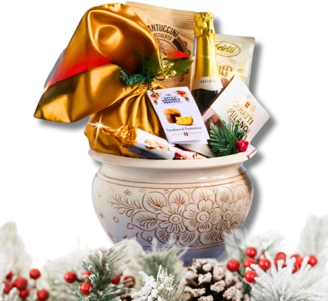 Cesti natalizi alimentari gastronomico - 7 pz. Centro Tavola lavorato a Mano raffinato Made in Italy