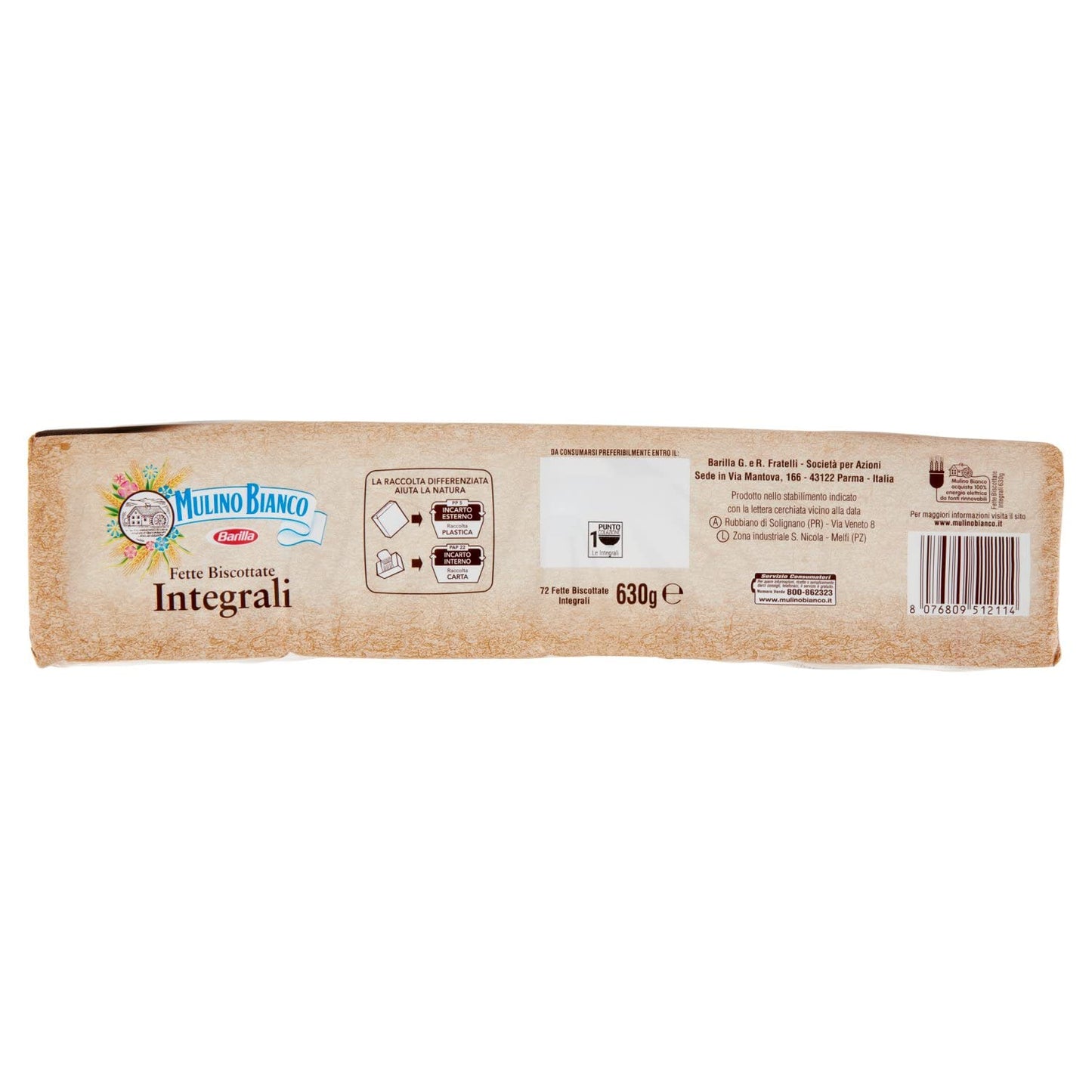 Mulino Bianco Fette Biscottate Integrali, Colazione Ricca di Fibre e Gusto, Senza Olio di Palma - 630 gr (Confezione da 2)