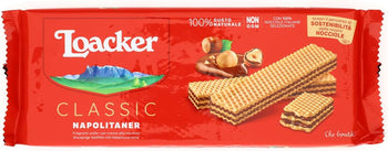 Loacker Classic Napolitaner, Wafer Classico con 3 Strati di Fragranti Cialde Farcite con Crema alle Nocciole 100% Italiane, per Merenda e Snack, 1 Confezione da 175g