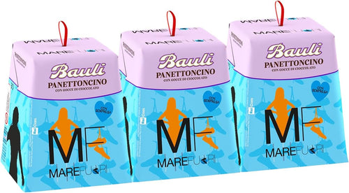 3X Bauli Mini Panettone Mare Fuori con Gocce di Cioccolato Panettoncino Soffice con Sorpresa 90g