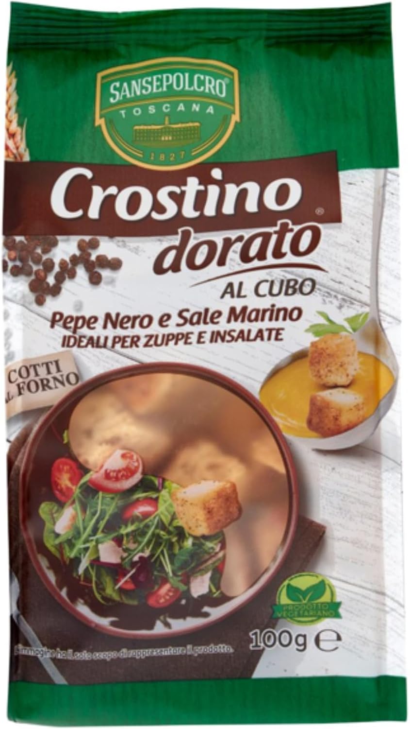 Crostino Sansepolcro Dorato Al Cubo Pepe Nero E Sale Marino 100 g Vegerariano